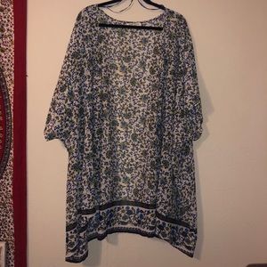 green and blue floral 2X kimono